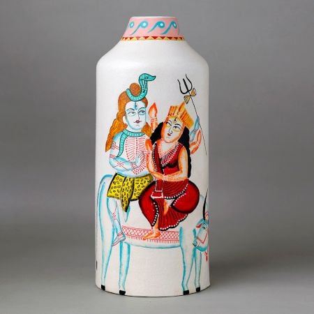 Handcrafted Ceramic Kalighat Shiva Parvati Decorative Art Vase